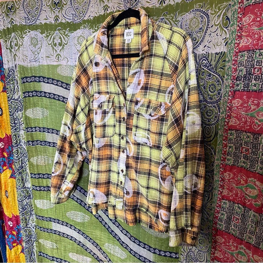 Urban Outfitters BDG Yellow/ Green Brody Check Print Flannel Top Size Medium - Picture 8 of 14